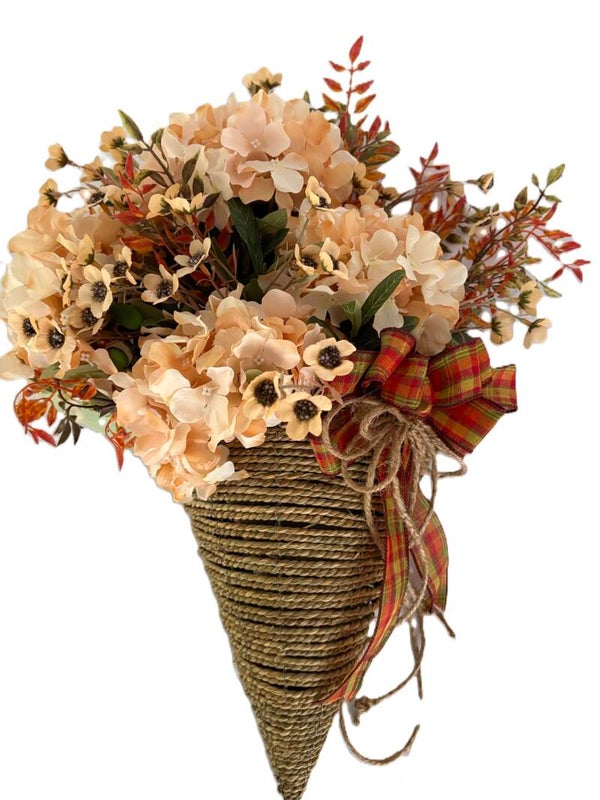 Blush Hydrangea Cone Basket Arrangement