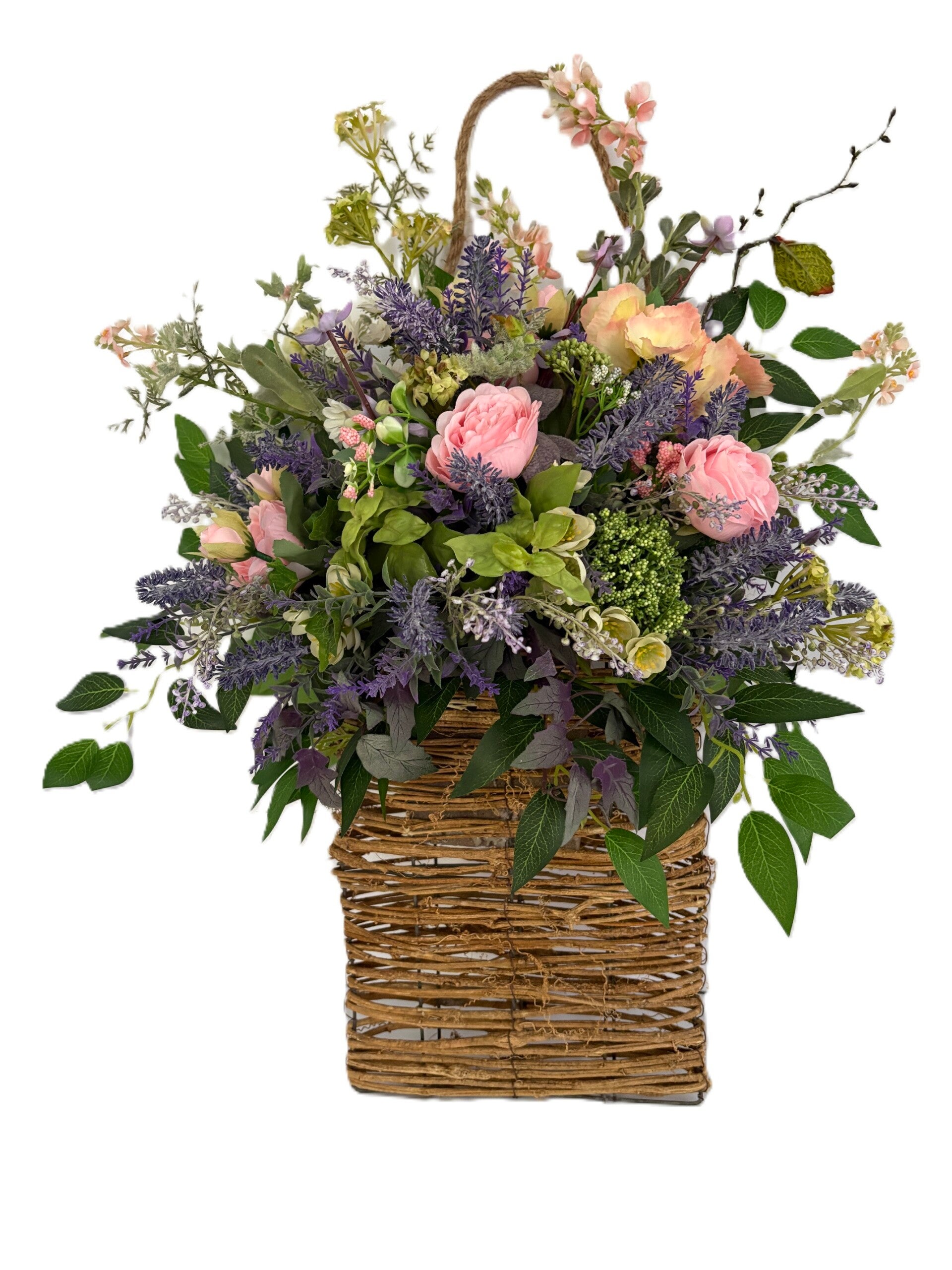 Wild Flower Rattan Hanging Basket Arrangement