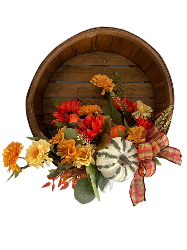 Sunflower & Gourd Wooden Door Basket