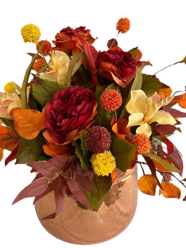 Autumn Delight Vintage Copper Kettle Arrangement