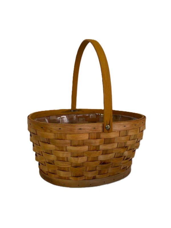 Large Deep Oval Wood Chip Basket- Natural