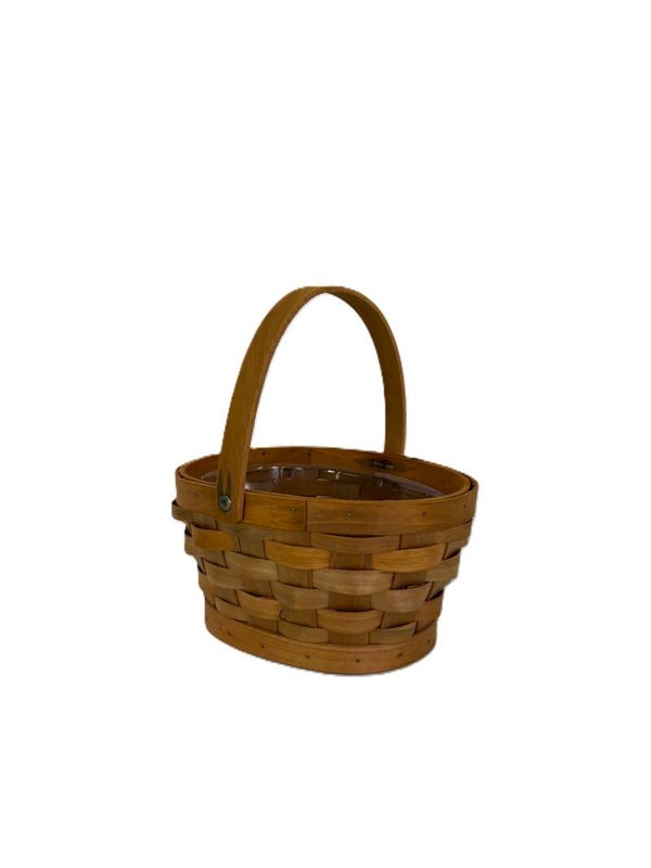 Small Deep Oval Wood Chip Basket- Natural