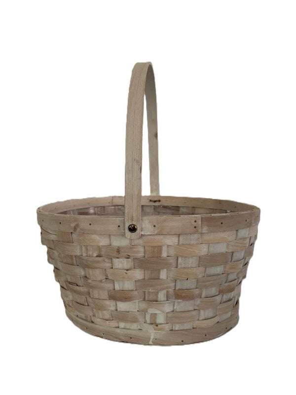 Large Deep Oval Wood Chip Basket- White Wash