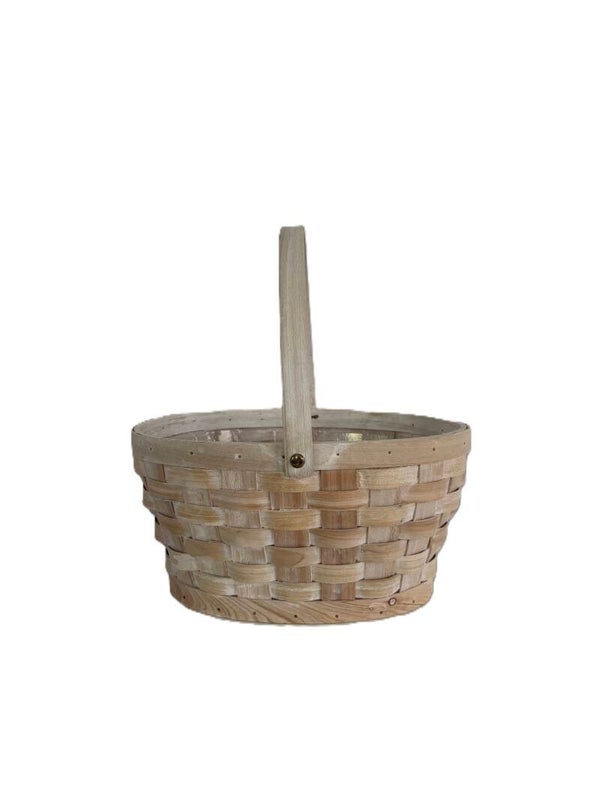 Medium Deep Oval Wood Chip Basket- White Wash