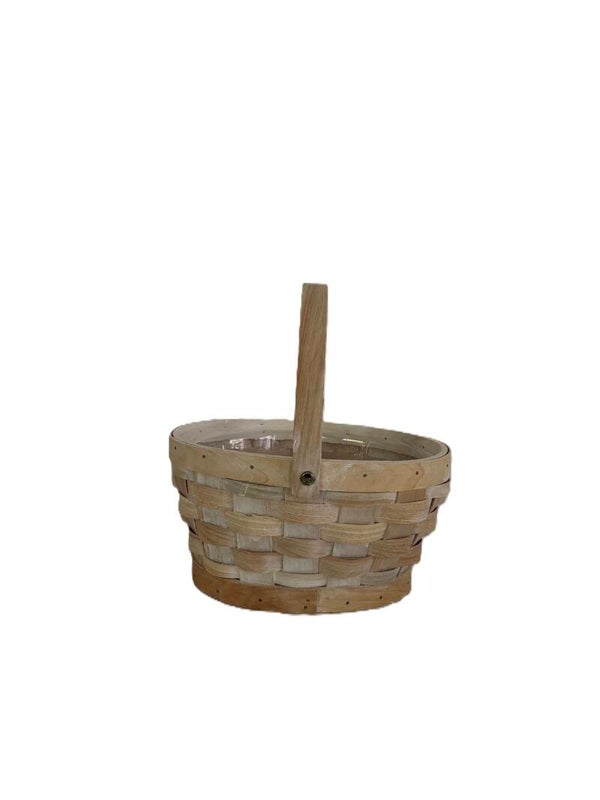 Small Deep Oval Wood Chip Basket- White Wash