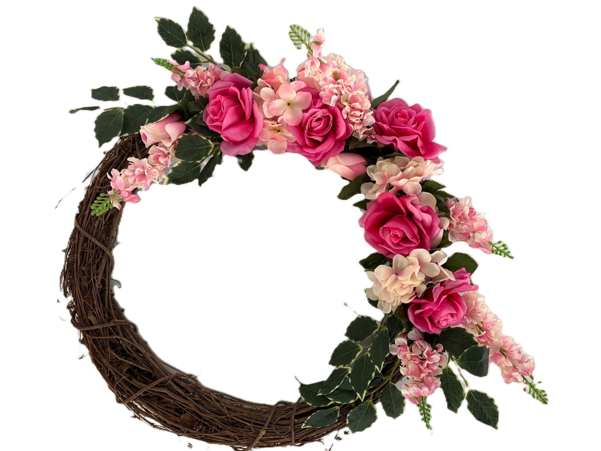 Roses and Hydrangea Grapevine Wreath 25 x 30