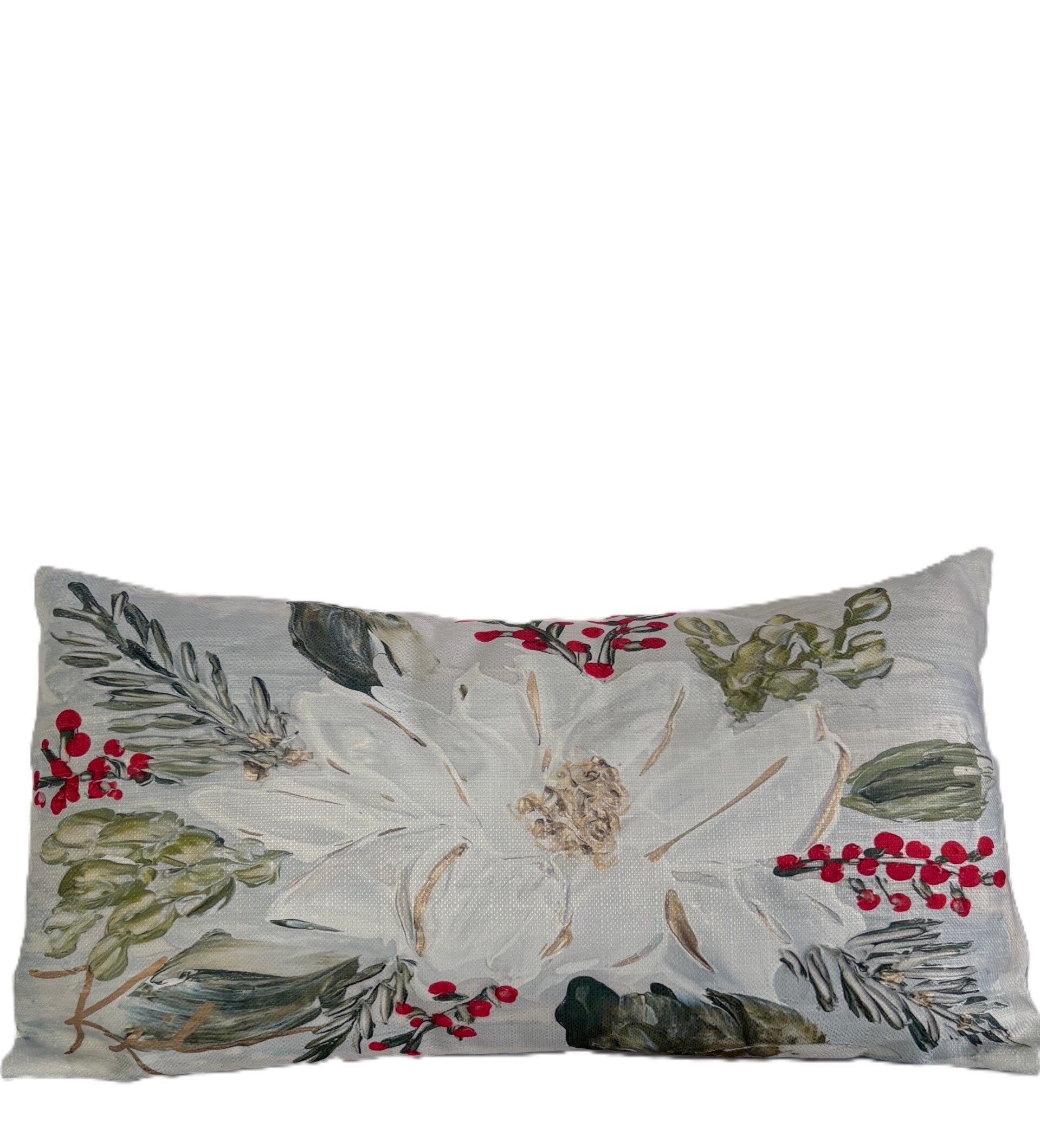 Christmas Magnolia Lumbar Pillow 12x24