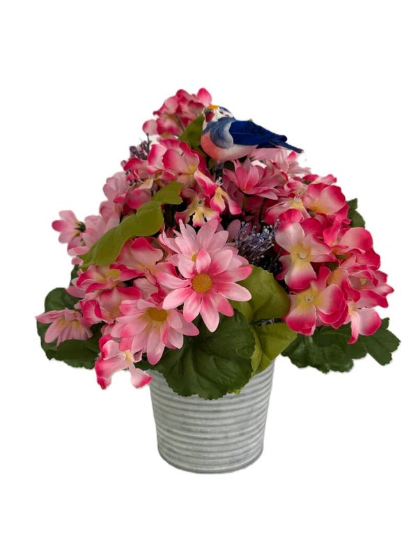 Geranium and Daisy Tin Floral Arrangement