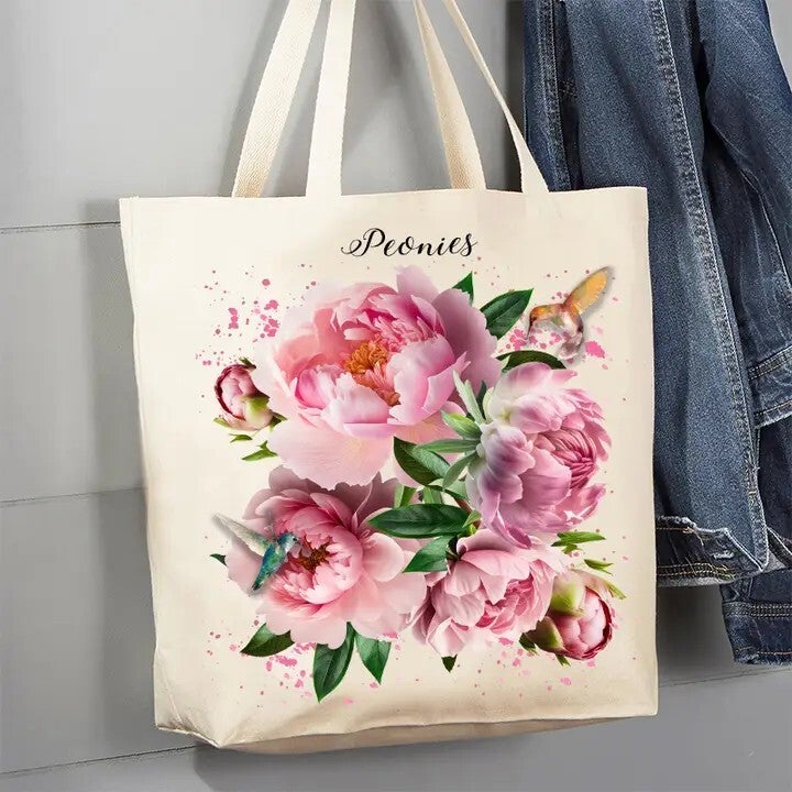Spring Garden Peonies Flowers Canvas Tote Bag