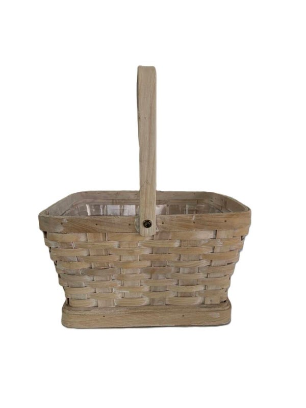 Large Deep Square Wood Chip Basket- White Wash
