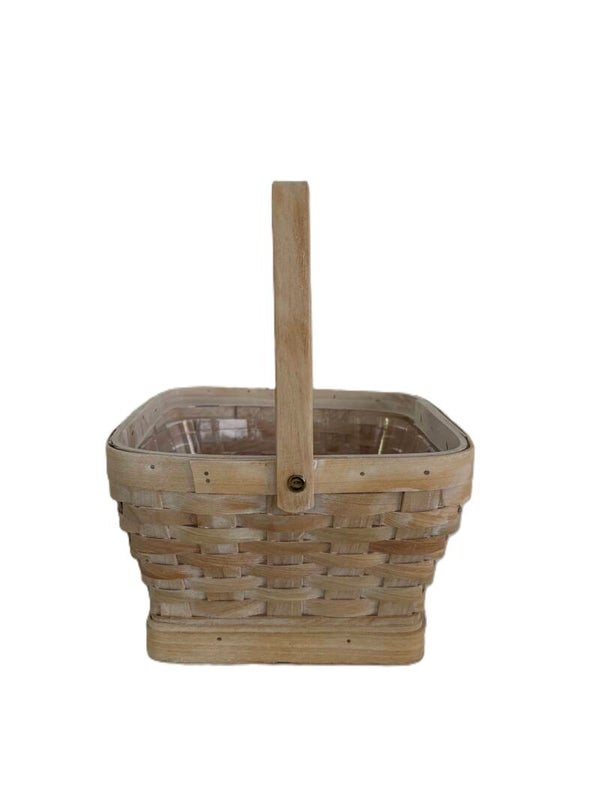 Medium Deep Square Wood Chip Basket- White Wash