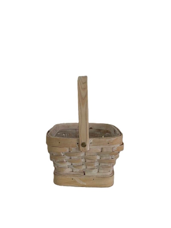 Small Deep Square Wood Chip Basket- White Wash
