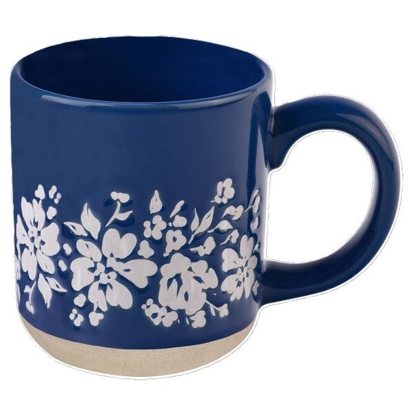 Blue Floral Stoneware Coffee Mug 14oz.