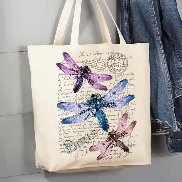 Vintage Dragonfly Paris Canvas Tote Bag