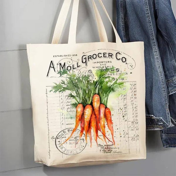 Vintage Farmhouse Carrots Vegetables Canvas Tote Bag