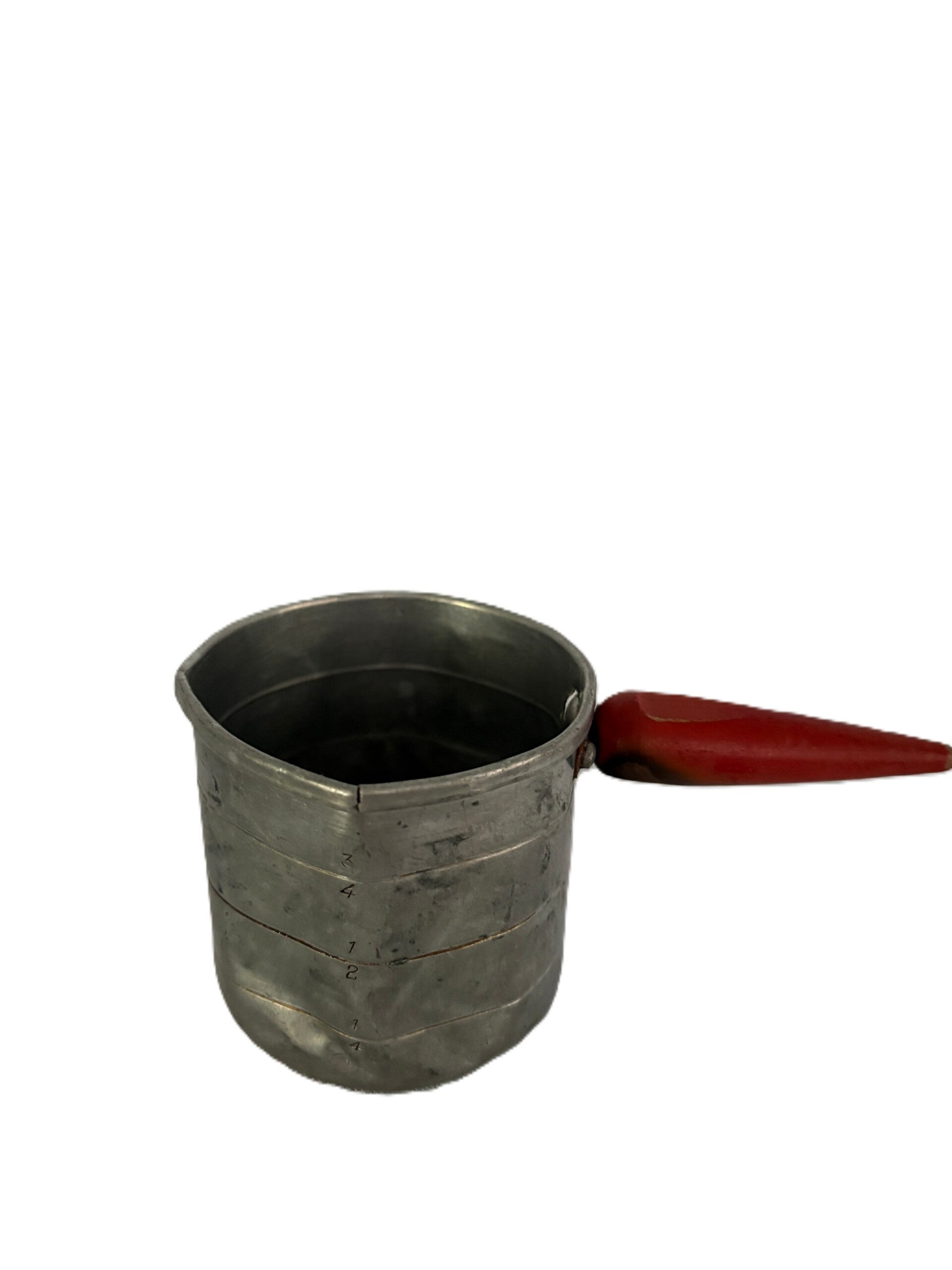Vintage Red Wood Handle Tin Measuring Cup