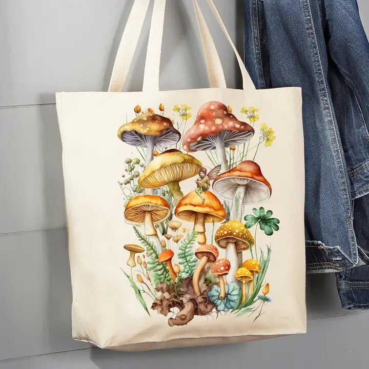 Vintage Mushroom Botanicals Fairy Canvas Tote Bag
