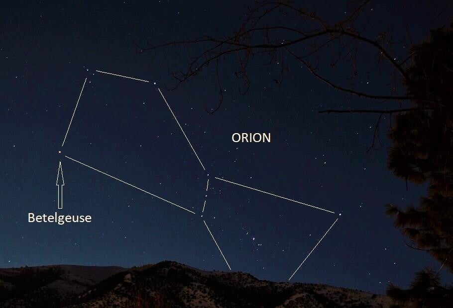 Betelgeuse shining as the bright red supergiant star in the Orion constellation.