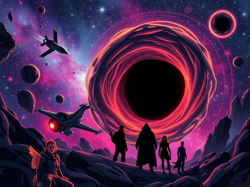Cinematic depiction of a black hole inspired by science fiction.
