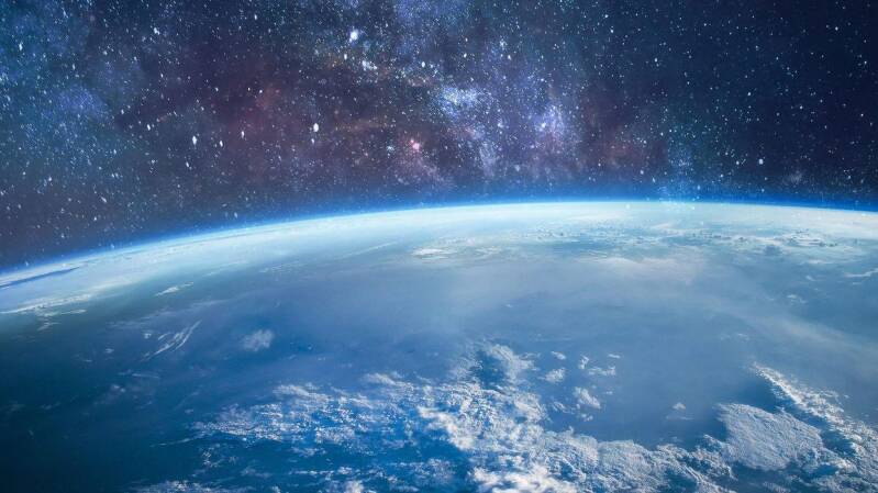 Earth atmosphere viewed from space showing Earth's protection against cosmic radiation