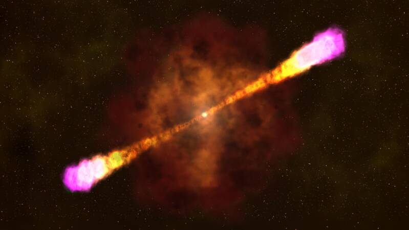 Artist's impression of a gamma-ray burst produced by a collapsing massive star.