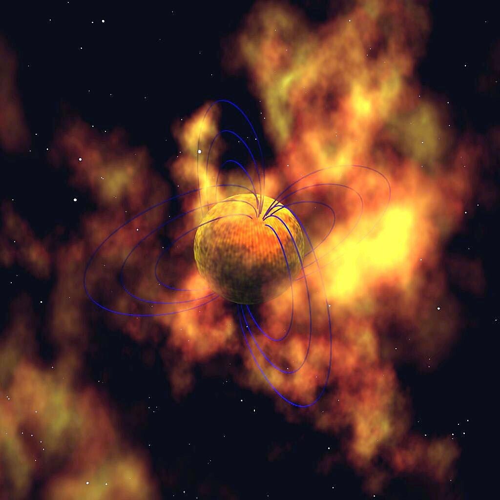 Artist's impression of a magnetar with one of the strongest magnetic fields in the universe.