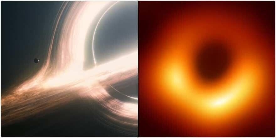 Scientific illustration contrasting common black hole myths with reality.