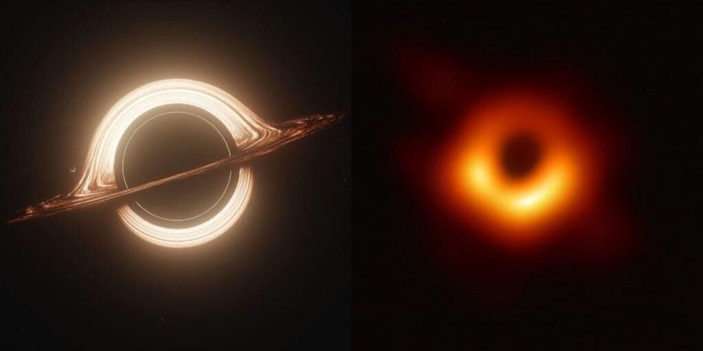 Scientific illustration contrasting common black hole myths with reality.