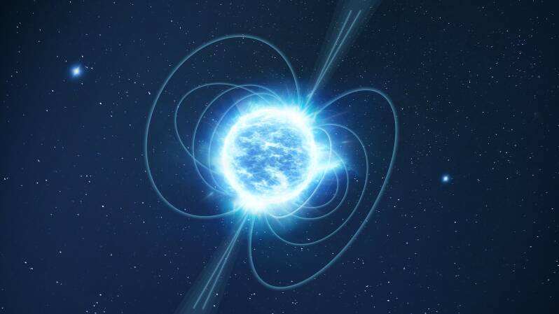 Illustration of a neutron star with an intense magnetic field.