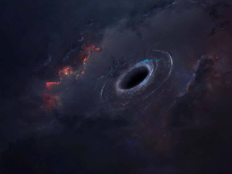 Artist's concept of a solitary rogue black hole drifting through interstellar space.
