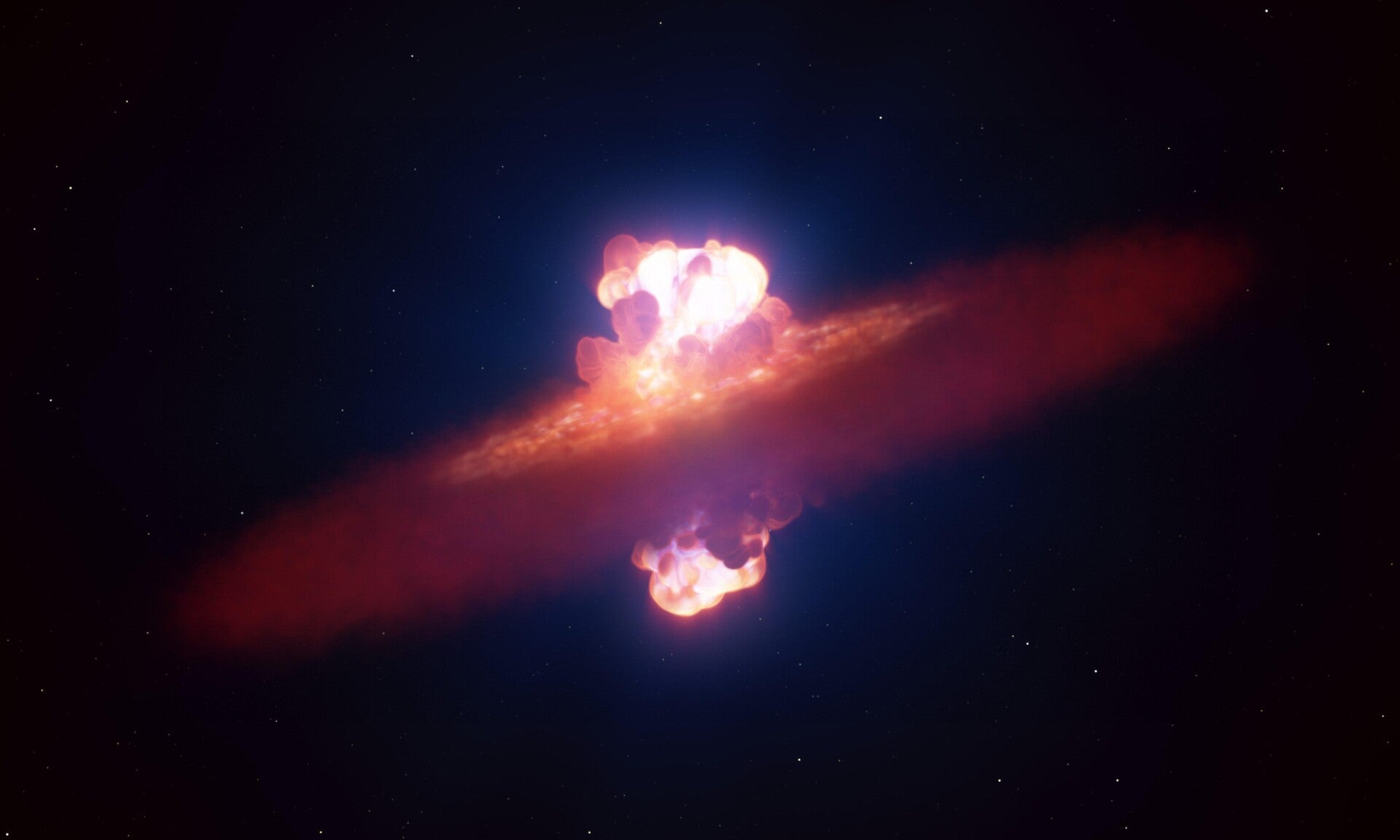Artist's impression of a massive star exploding in a supernova.