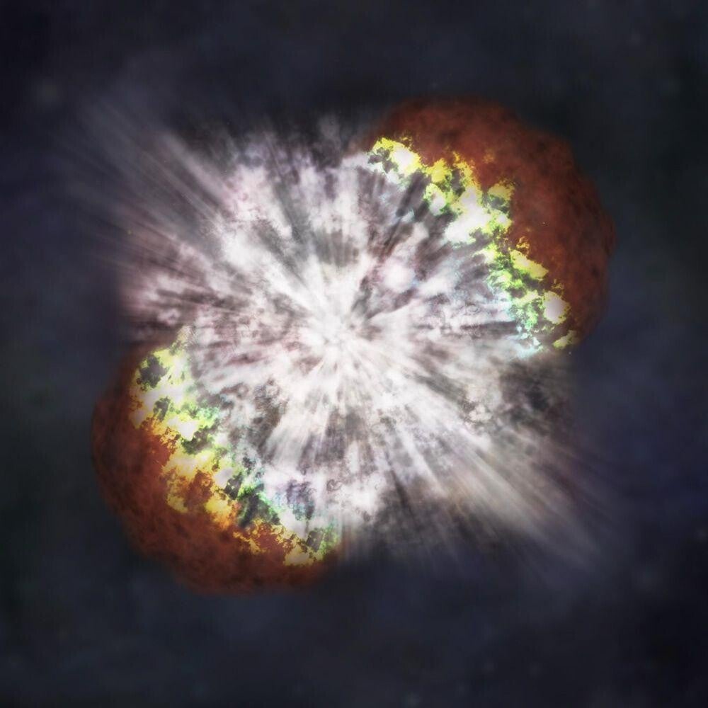 Artist's impression of a massive star exploding in a supernova.