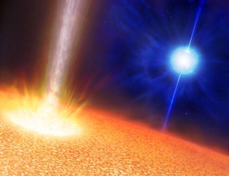 Artist illustration showing a gamma-ray burst created by the collapse of a massive star
