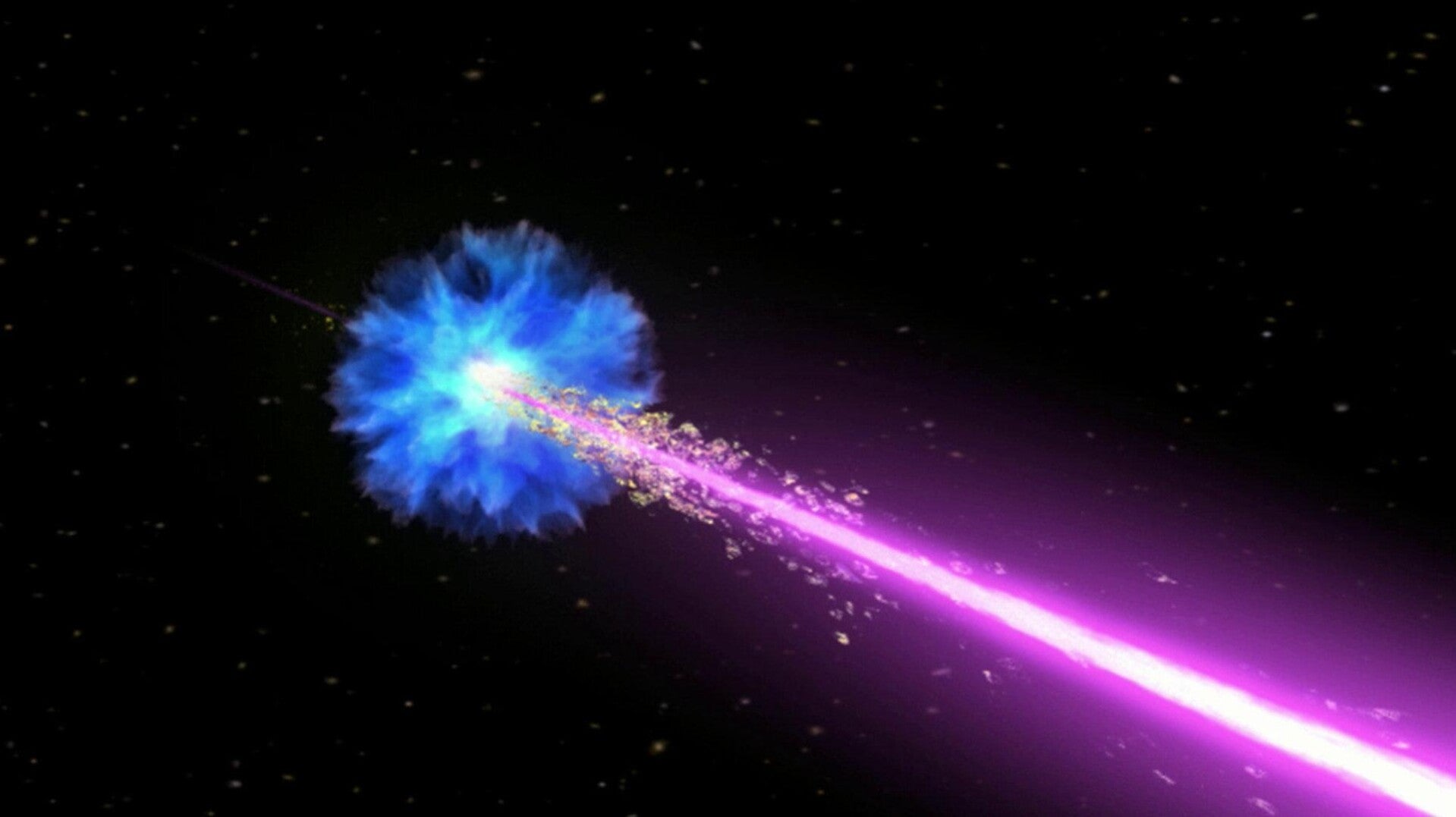 Artist illustration showing a gamma-ray burst created by the collapse of a massive star