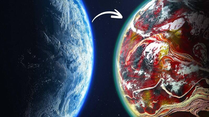 Concept illustration of Earth approaching a neutron star and experiencing intense gravitational effects.