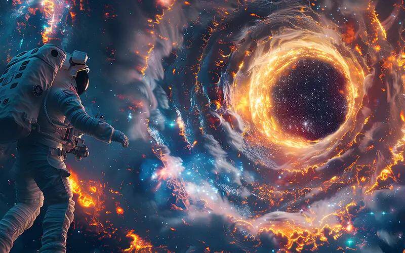 Artist's impression of a spacecraft approaching a black hole.
