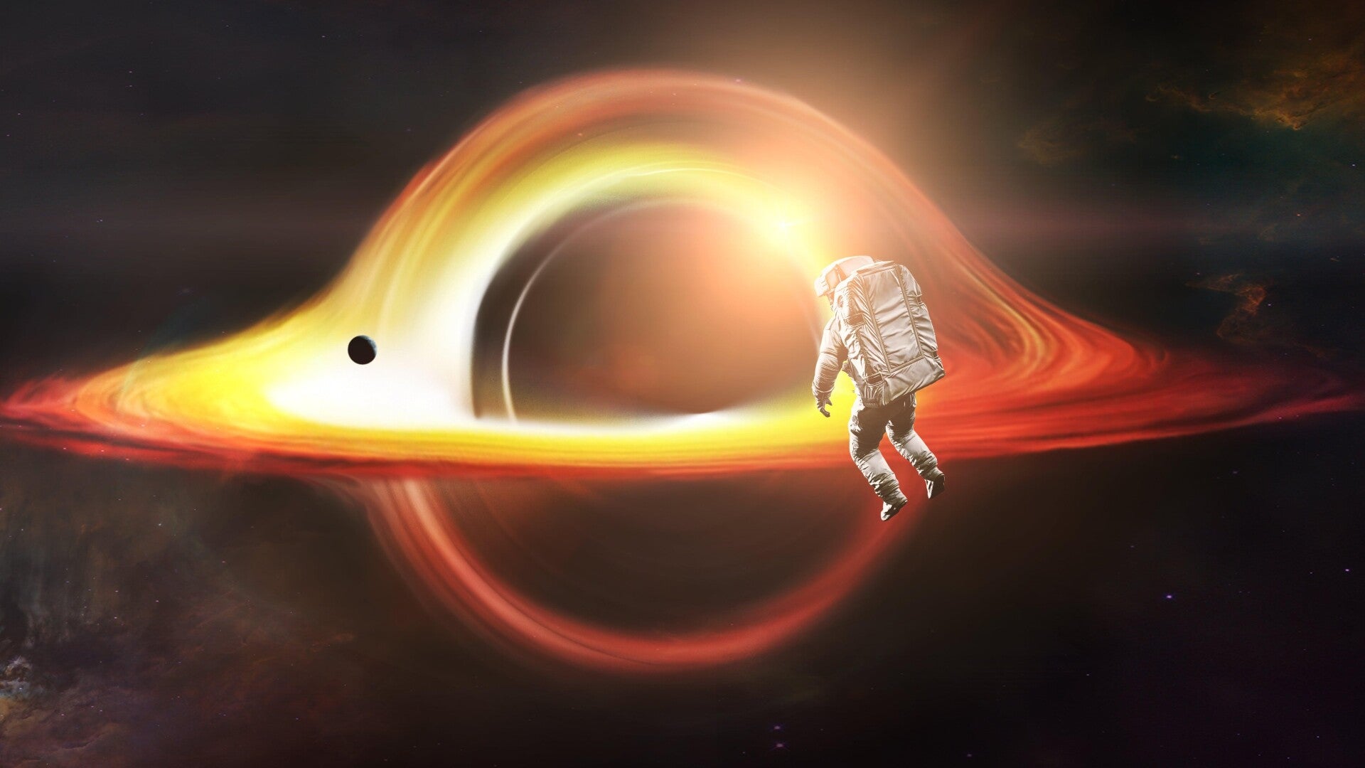 Artist's impression of a spacecraft approaching a black hole.