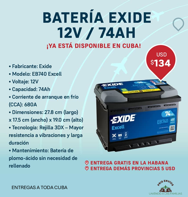 BATERIA EXIDE 12V/74AH