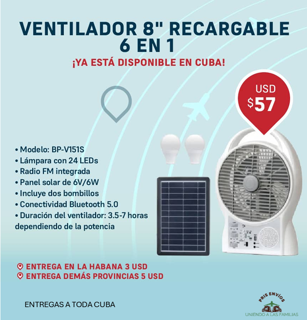 VENTILADOR RECARGABLE CON PANEL SOLAR