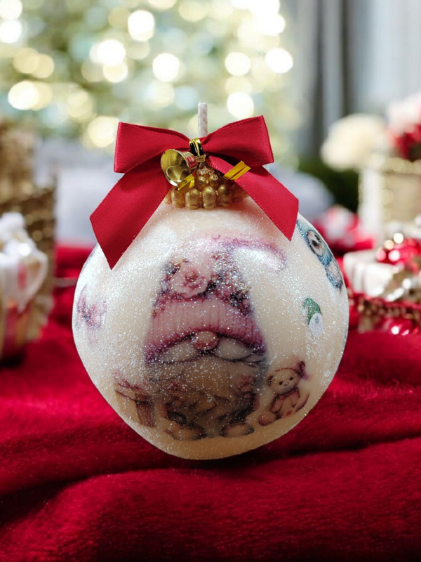Bougie boule de Noël Gnomes rose