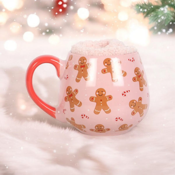 Ensemble tasse et chaussettes de Noel pain d'épice