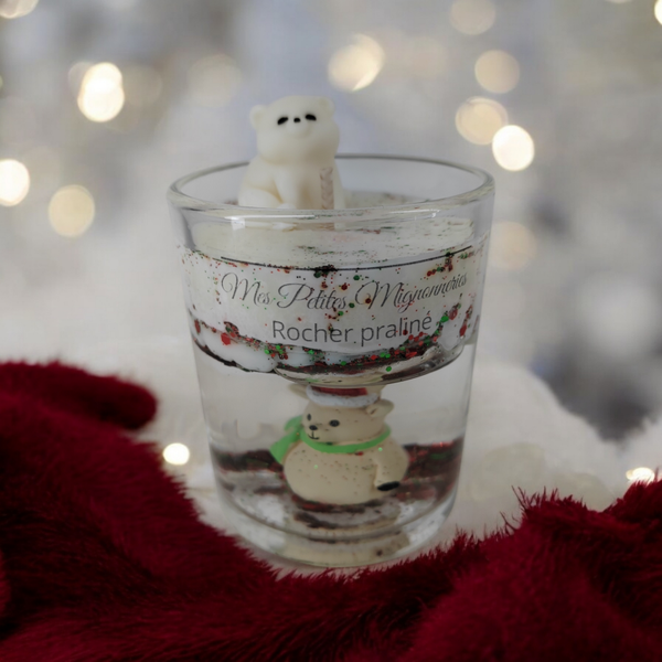 Bougie boule à neige Rocher praliné