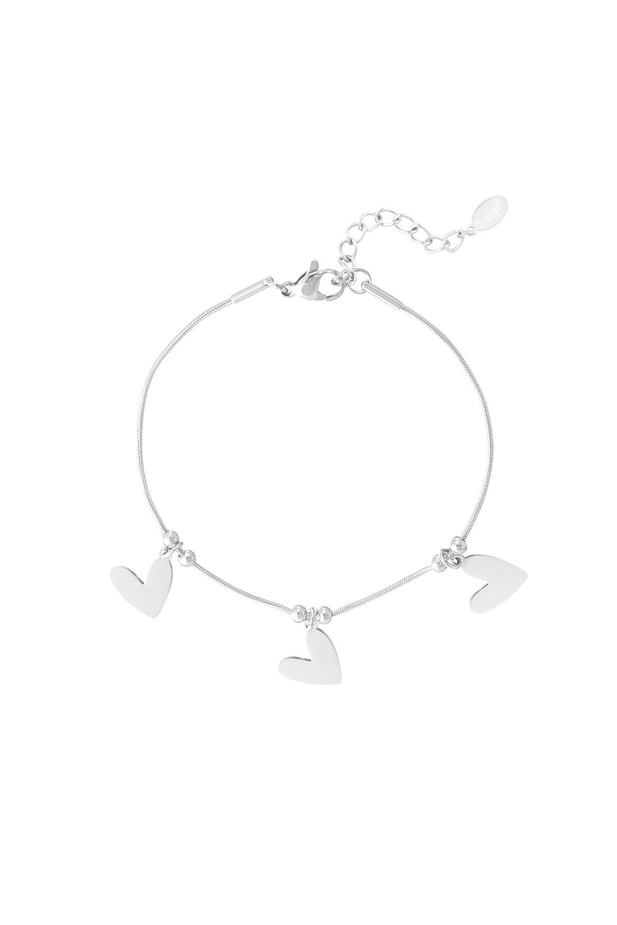 3 hearts armband zilver