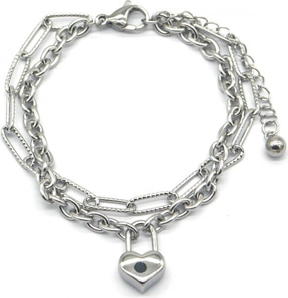dubbele armband zilver hart lock