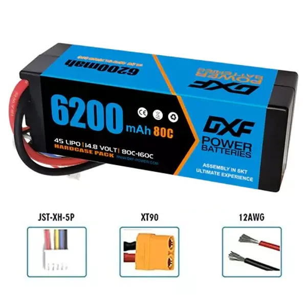 DXF Lipo Battery 4S 14.8V 6200MAH 80C lipo Hardcase avec XT90 2PCS