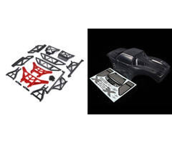 ROVAN / LOSI Kit de coque de voiture ROVAN LT / LOSI 5ive-T modifié X-LT (coque transparente avec pièces métalliques rouges ou bleues)