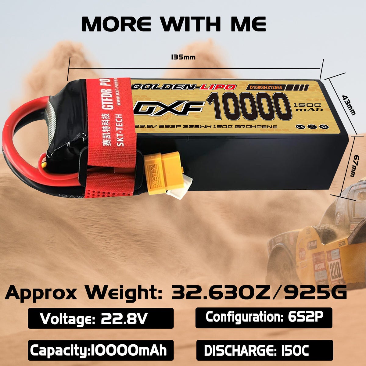 Batterie LiPo DXF 6S 22,8 V 150C 10 000 mAh avec boîtier souple et connecteur EC5 XT90