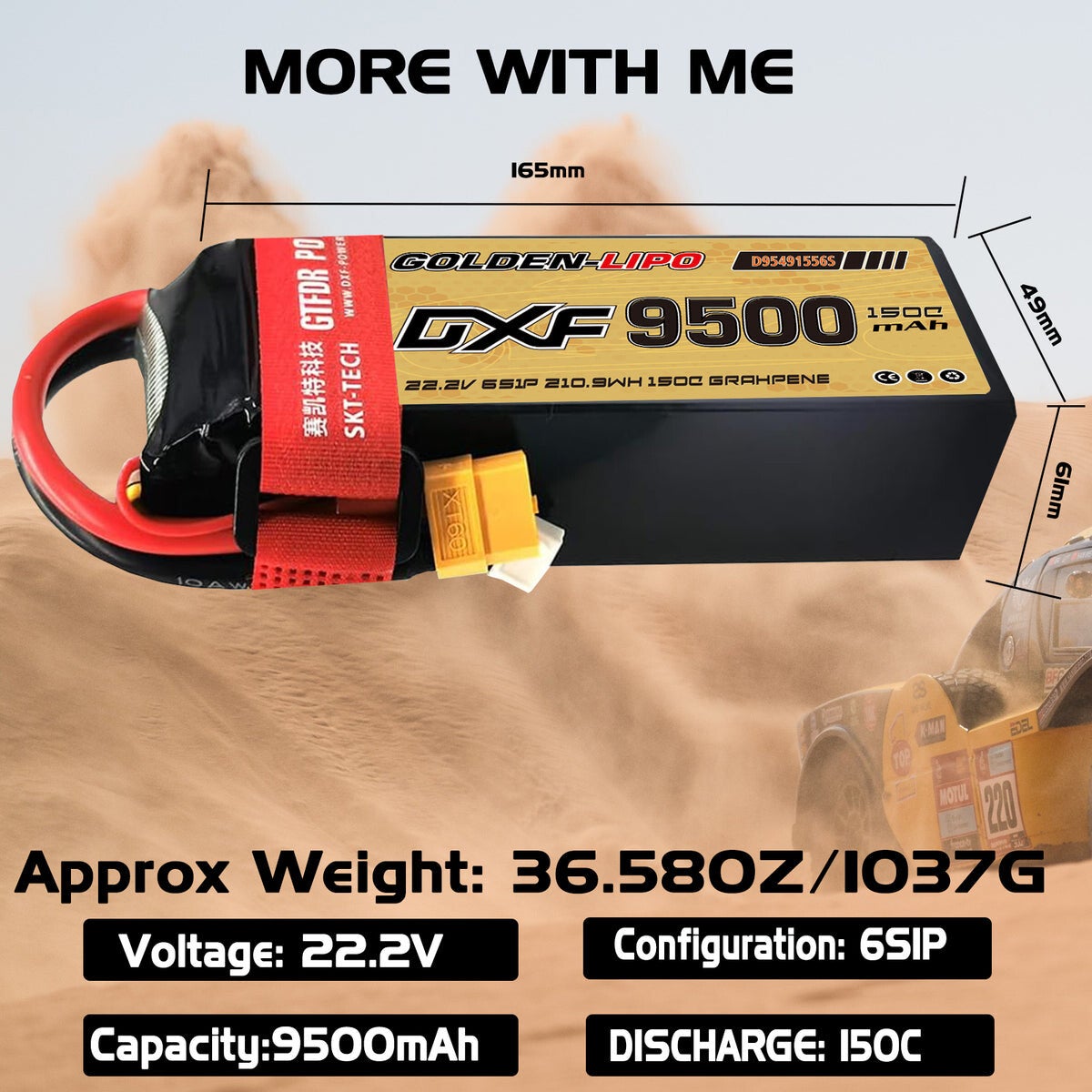 Batterie LiPo DXF 6S 22,2 V 150C 9500 mAh avec boîtier souple et connecteur EC5 XT90