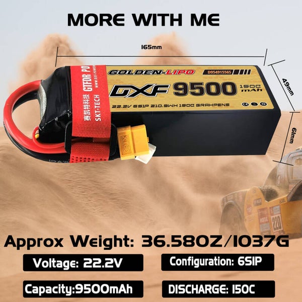 Batterie LiPo DXF 6S 22,2 V 150C 9500 mAh avec boîtier souple et connecteur EC5 XT90