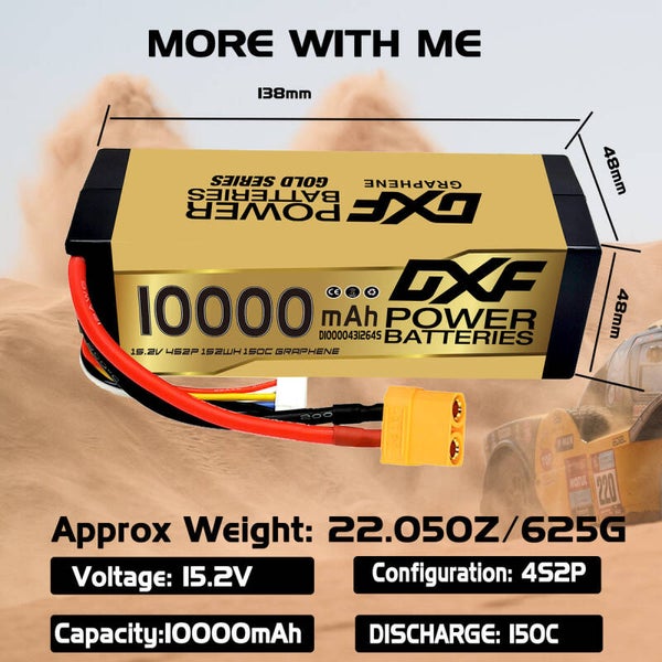 Batterie LiPo DXF 4S 15,2 V 10 000 mAh 150C avec boîtier rigide
